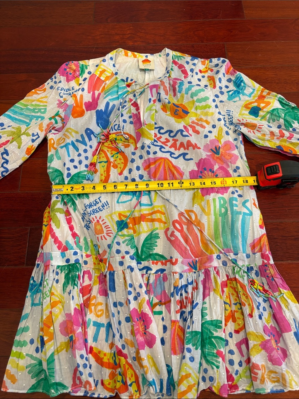 Farm Rio Women’s Medium Good Vibes Mini Dress 100% Cotton Summer Anthropologie - Picture 11 of 13